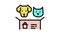 dog and cat looking new house color icon animation