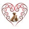Dog and cat in love swirly heart image logo