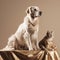 a dog and cat perched above a white banner.