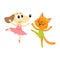 Dog and cat, puppy and kitten characters dancing ballet together