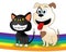 Dog Cat Rainbow Represents Colorful Doggy And Kitten