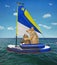 Dog and cat in sailing dinghy