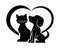 Dog and cat silhouette in a heart shape