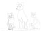 dog and cats drawing in one continuous line, isolated