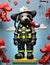 a dog characterized as a heroic firefighter illustration