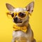 dog chihuahua animal background portrait cute pet glasses domestic puppy yellow. Generative AI.