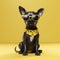 dog chihuahua cute isolated glasses yellow pet background animal portrait puppy. Generative AI.