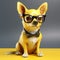 dog chihuahua funny cute background yellow portrait pet puppy glasses animal. Generative AI.