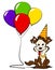 Dog with colored balloons and party hat