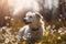 Dog in a Colorful Meadow of Spring Flowers