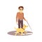Dog companion and blind man on walk on white background - blind person and guide dog