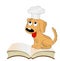 Dog a cook sits on an open book