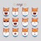 Dog corgy cute emoji, smiley icons set