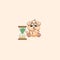 Dog cub sticker emoticon sits at hourglass