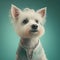 Dog cute portrait. Dog west highland white terrier cute breed in funny outfit