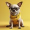 dog cute portrait glasses animal chihuahua puppy background pet yellow looking. Generative AI.