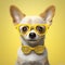 dog cute puppy yellow portrait background glasses animal chihuahua pet fun. Generative AI.