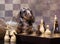 dog, dachshund puppy play chess, chess is an intellectual game