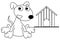 Dog with doghouse, picture for children to be colored, isolated.