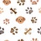 Dog and doodle paw prints and bones paws pattern