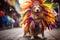 a dog dressed in colorful costume in the carnival brazilian