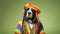 Dog dressed in hippie clothes: Humanization of Animals Concept