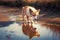 Dog drinking out of water puddle. Concept for Leptospirosis bacteria danger