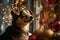 Dog exploring and interacting with Christmas decorations in amusing ways, bringing joy and laughter to the holiday season.