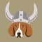 Dog face in viking helmet vector illustration flat style