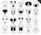 Dog Faces Stroke Icon Monochrome Cartoon 5 Samoyed Set