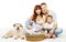 Dog and Family, Children Father Mother Pet, White