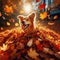 Dog finds playful moments in a pile of autumnal leaves