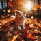 Dog finds playful moments in a pile of autumnal leaves