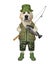 Dog with fishing rod holds fish 2