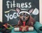 Dog Fitness , sport  and lifestyle concept.  Sporty and healthy lifestyle for pet.  Funny dog â€‹â€‹in sportswear