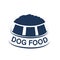 Dog food label with silhouette of a bowl of feed. Dog food symbols on white background for produkt design, packaging or advertisi