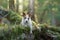 dog in the forest. Jack Russell Terrier . Tracking in nature. Pet relax