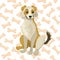 A dog, a friend of a man sitting looks to the side. Pattern of pits against the background. Vector illustration