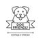 Dog friendly area pixel perfect linear icon. Puppy permitted zone mark, grooming, pets welcome. Thin line customizable