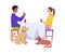 Dog friendly cafe with people enjoy a meal together with pets, vector isolated.