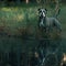 Dog in froggy woodland lake