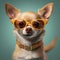 dog glasses pet portrait background animal chihuahua yellow tie puppy cute. Generative AI.
