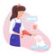 Dog grooming service in veterinary salon cartoon