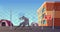 Dog guards. Angry animal protecting house from thieves exact vector cartoon background illustrations