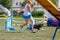 Dog with handler running in agility competition