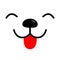 Dog happy square smiling face head icon. Red tongue out. Black nose, eyes. Contour line. Kawaii funny animal. Cute cartoon puppy