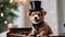 dog in a hat A jovial Bordeaux puppy with a wide grin, wearing a tiny top hat