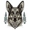 Dog head with boho print tattoo on face shamanic symbol