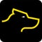 Dog head icon in yellow and black in lineal geometric style