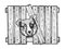 Dog head stuck in fence sketch engraving vector